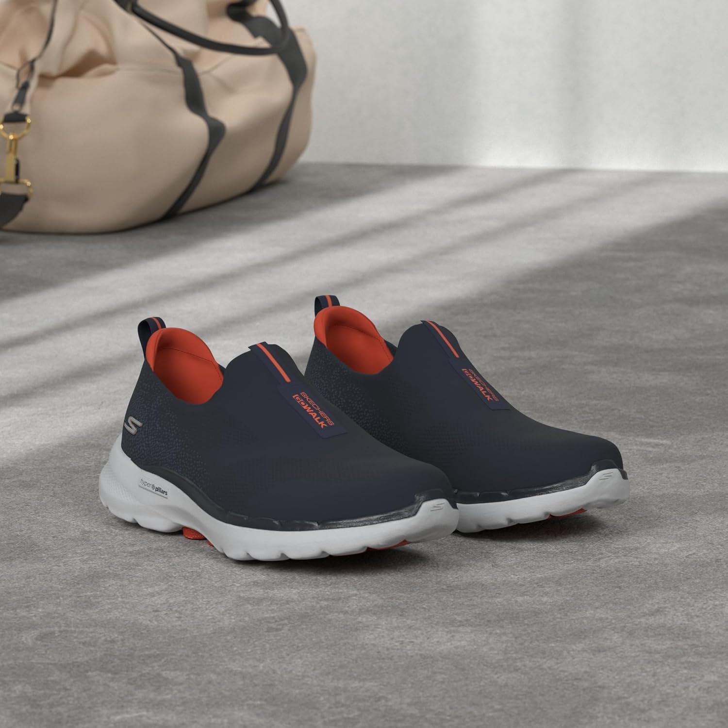 Мужские кроссовки Skechers Hillcrest 2.0 без шнурков, синий/оранжевый/темно-синий — фото 2