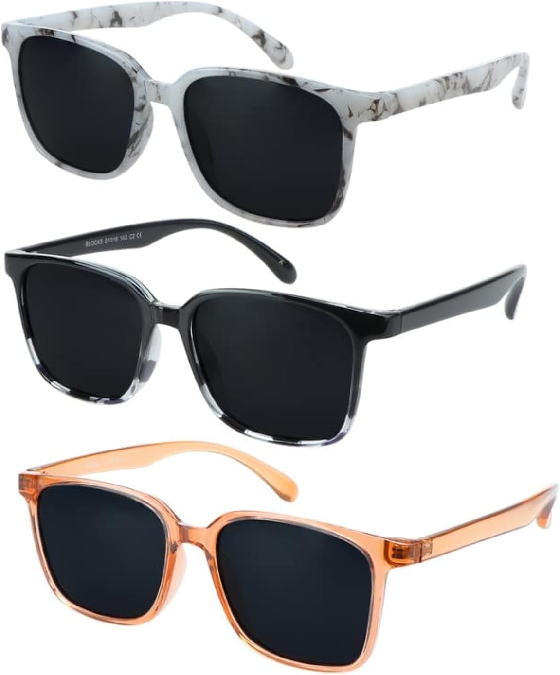 

Винтажные квадратные солнцезащитные очки для чтения для мужчин и женщин, защитные очки, комплект из 3 штук (мраморные + черные + белые + цвета шампанского, увеличение 1,00) LAMBBAA, Blocks_marble+black White+champagne