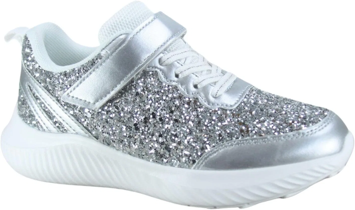 Детские кроссовки для девочек с блестками и кружевом toozon, Silver