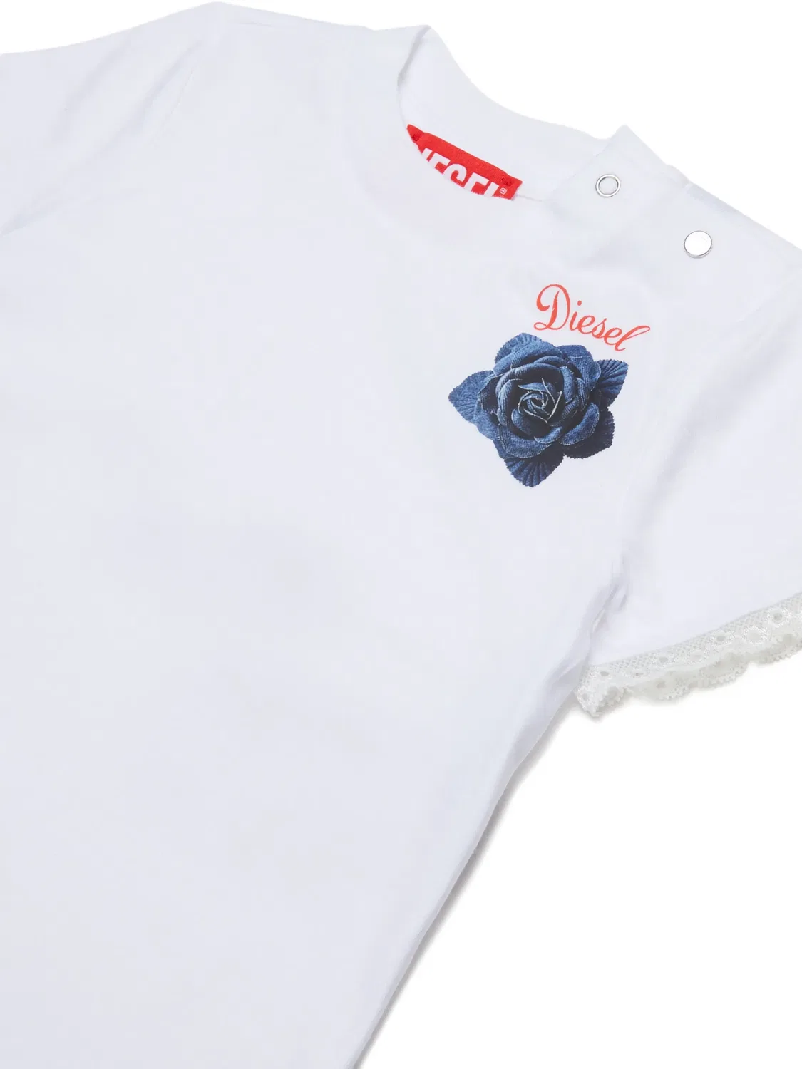 Футболка с кружевной отделкой и цветочной вышивкой Diesel Kids, белый — фото 3
