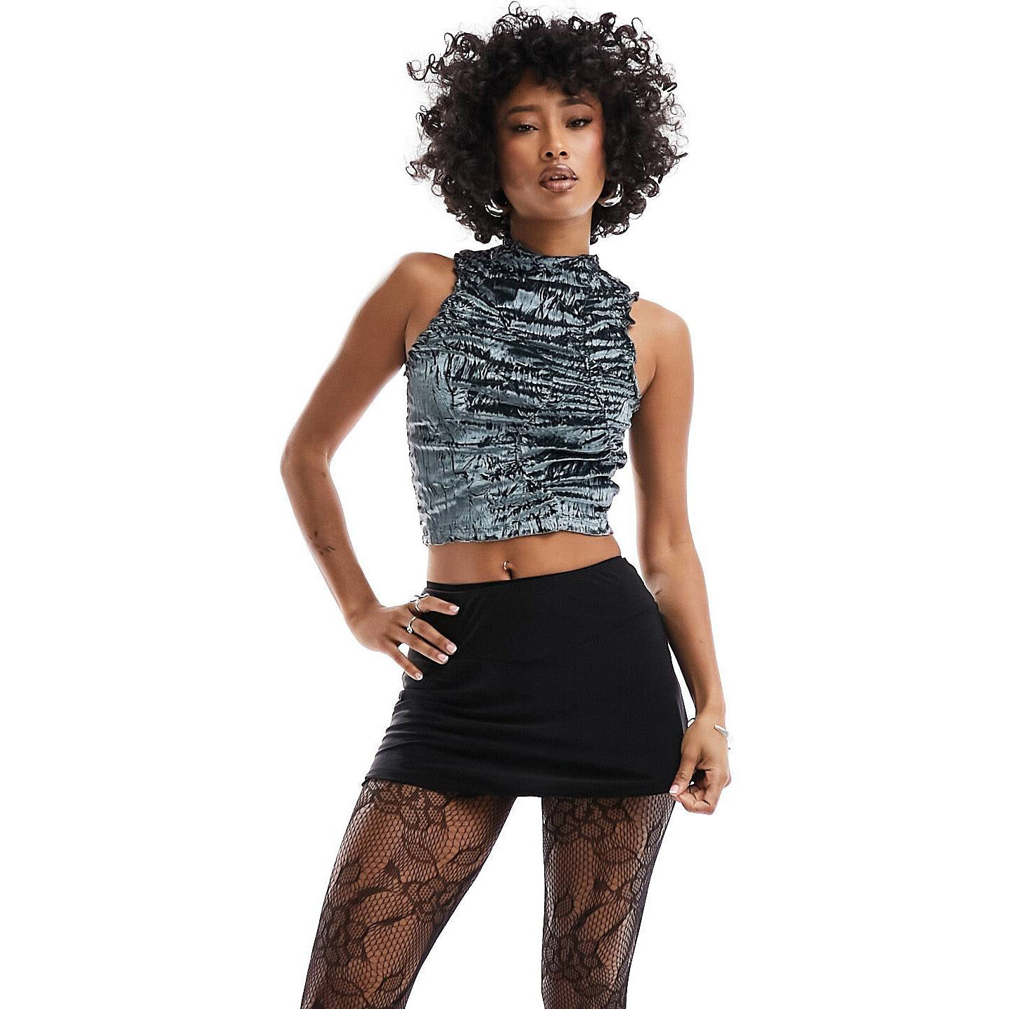 

Топ Asos Design Crushed Velvet Ruched Sleeveless, серо-голубой