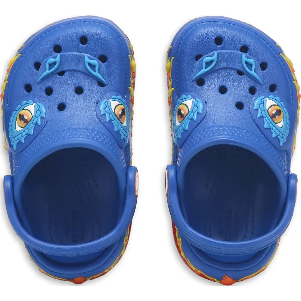 Детские классические светящиеся сабо с графическим рисунком для малышей Crocs, Blue Bolt Dragon — фото 4