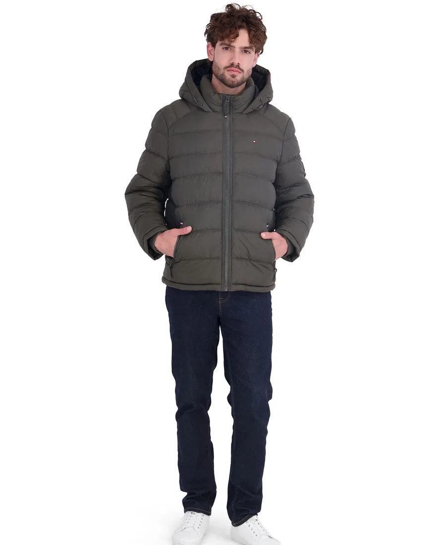 Мужская стеганая куртка-пуховик с капюшоном Tommy Hilfiger, Olive — фото 2