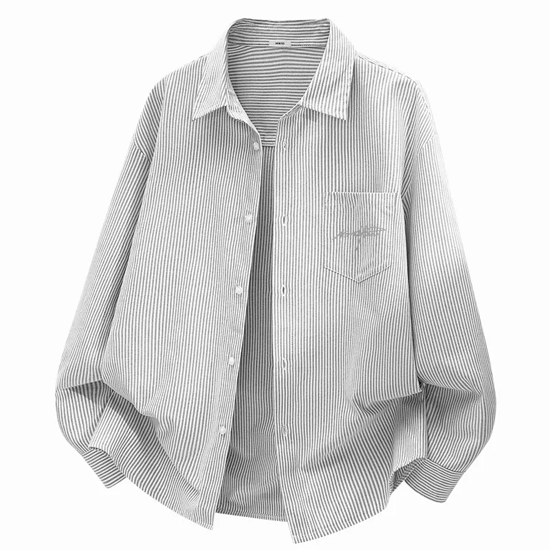 Детская рубашка с воротником MINISO, Cotton-Like Breathable Gray White Stripes