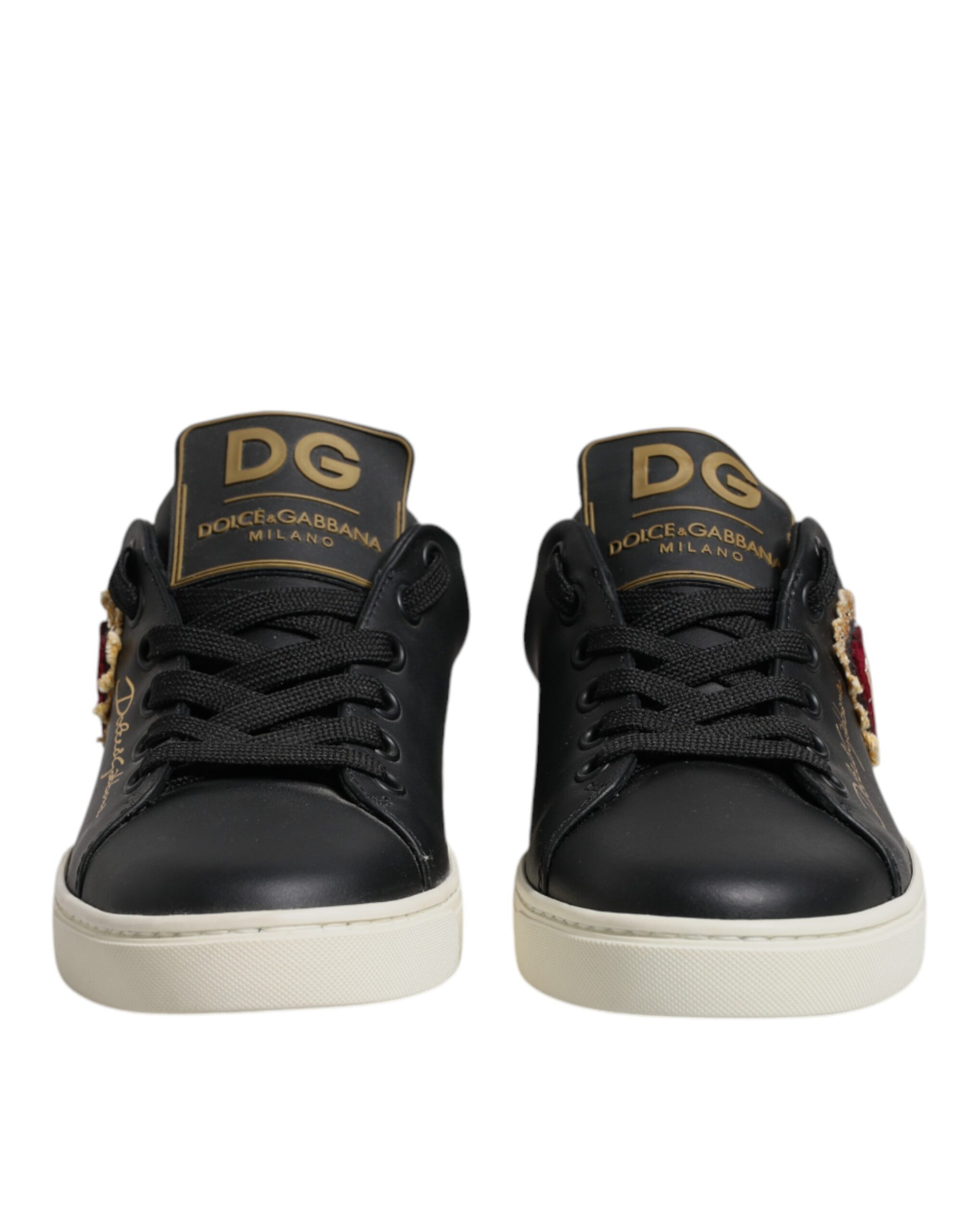 Черные кожаные кроссовки с золотым красным сердцем Dolce & Gabbana — фото 2