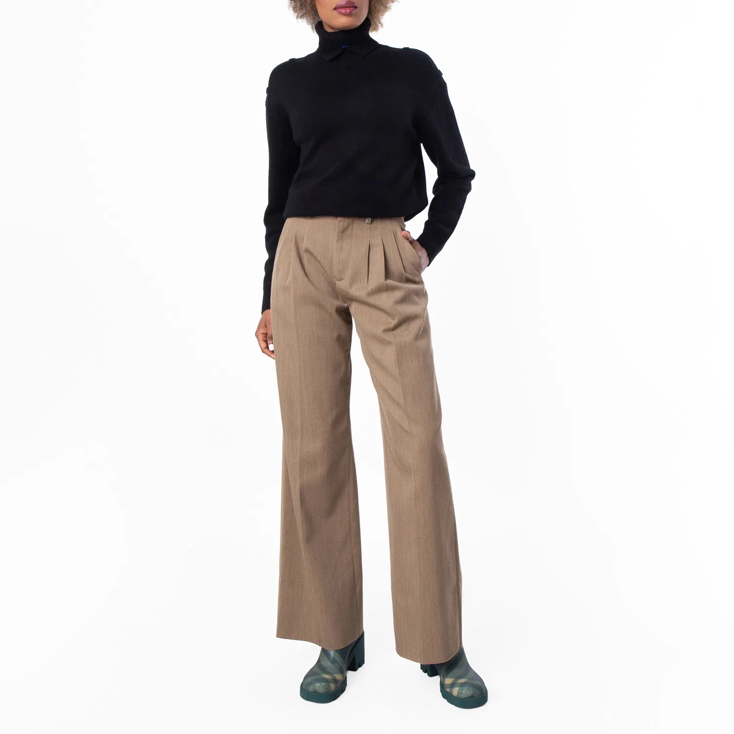 Брюки женские шерстяные прямого кроя с защипами Ladies Wide-Leg Tailored Wool Trousers Burberry, Maple Cocoa — фото 4