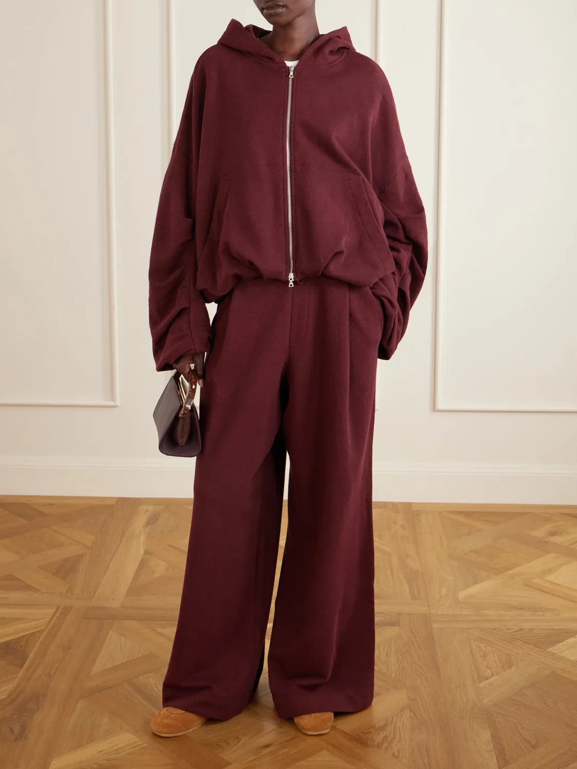 Худи на молнии из хлопкового джерси DRIES VAN NOTEN, бордовый — фото 2