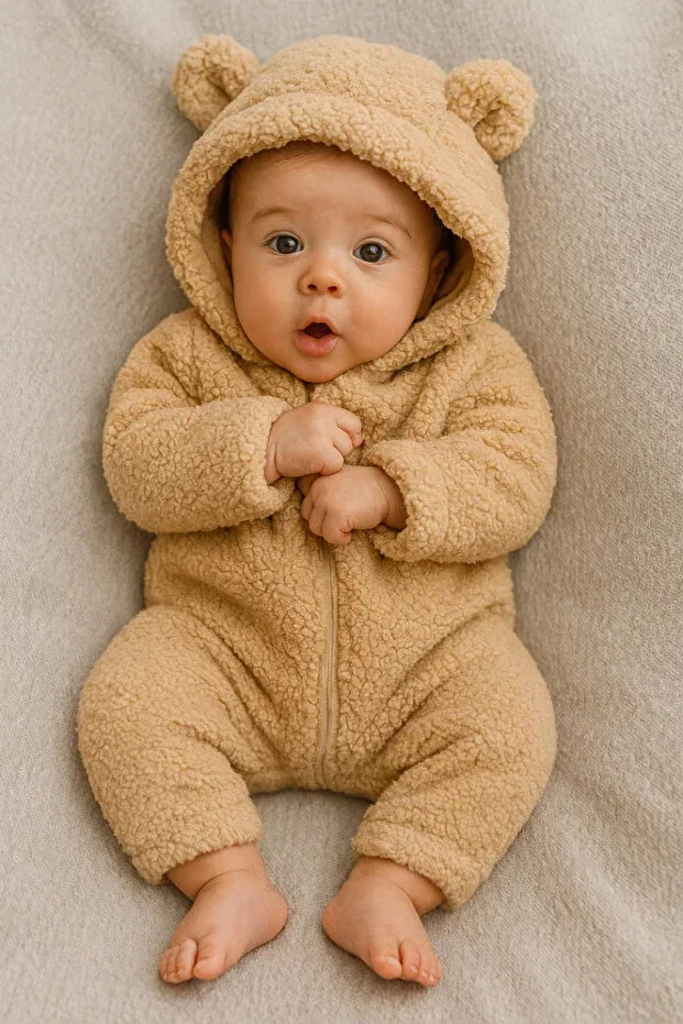 Детский комбинезон из плюша Teddy Bear Feyza, Beige Thick Overalls