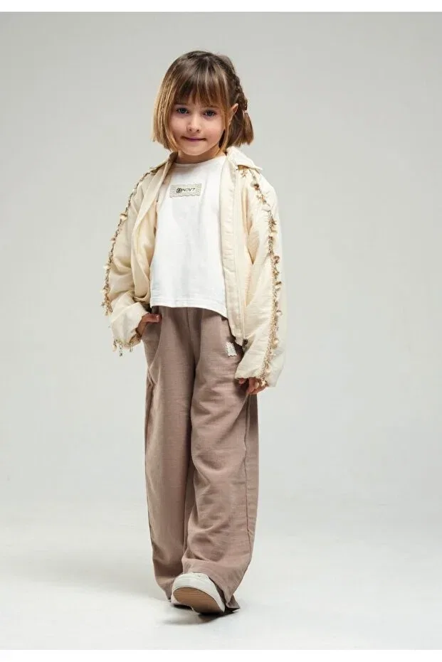 Детская куртка для девочек хлопковая Limi girl's soft raw linen combed cotton lined summer jacket with shell details Loco Loco, Nude Color — фото 2