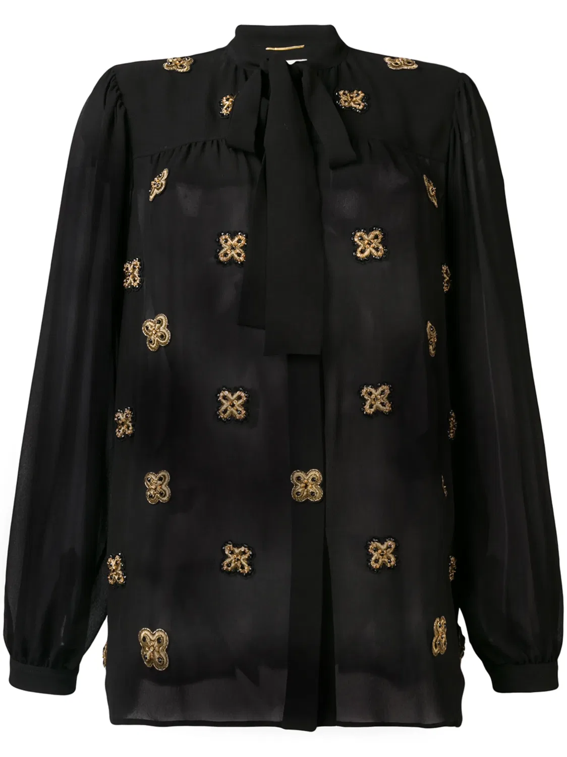 Полупрозрачная рубашка с вышивкой Saint Laurent, черный