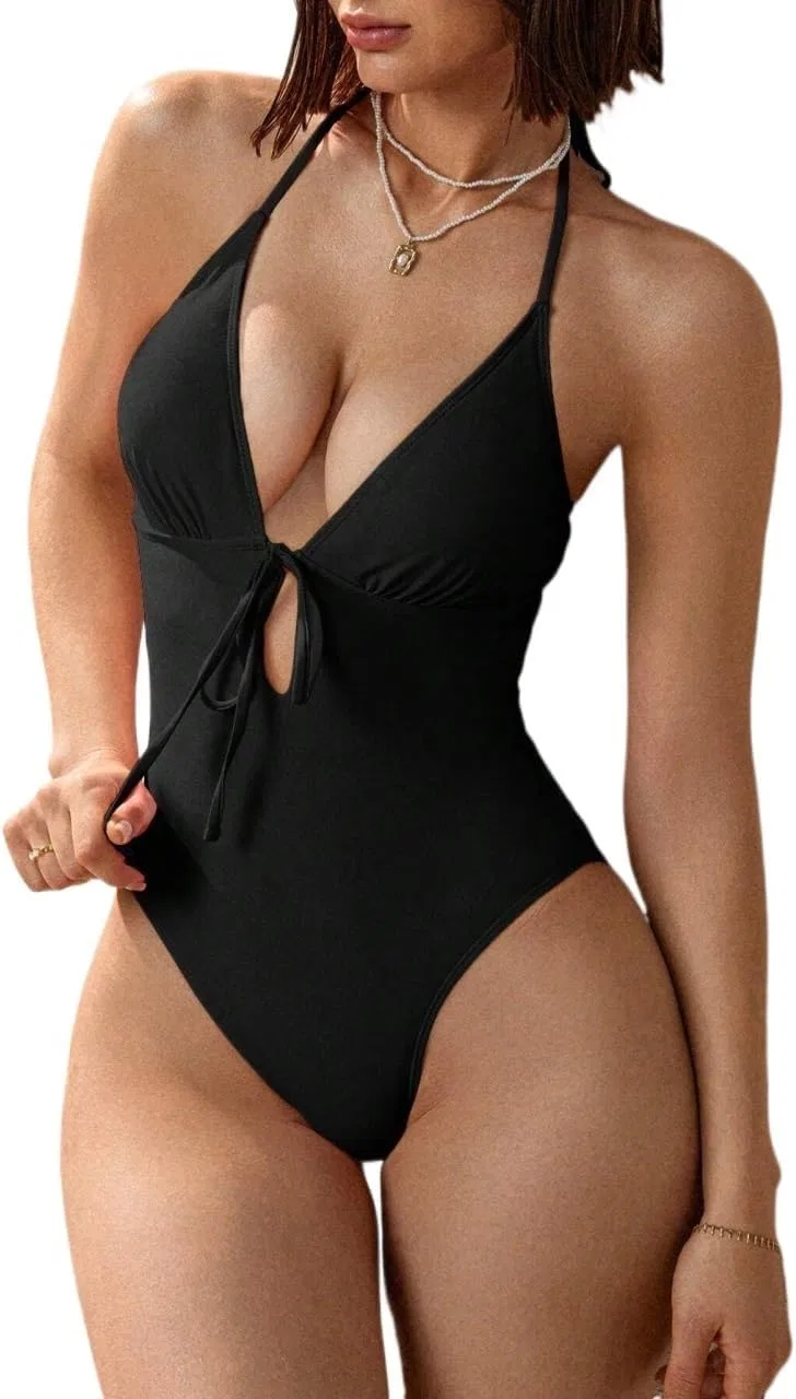 Женский монокини с высокой линией бедра Halter, Black