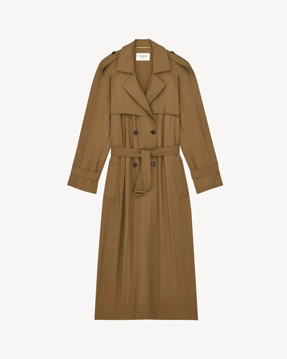 Тренч из хлопкового твила SAINT LAURENT, коричневый
