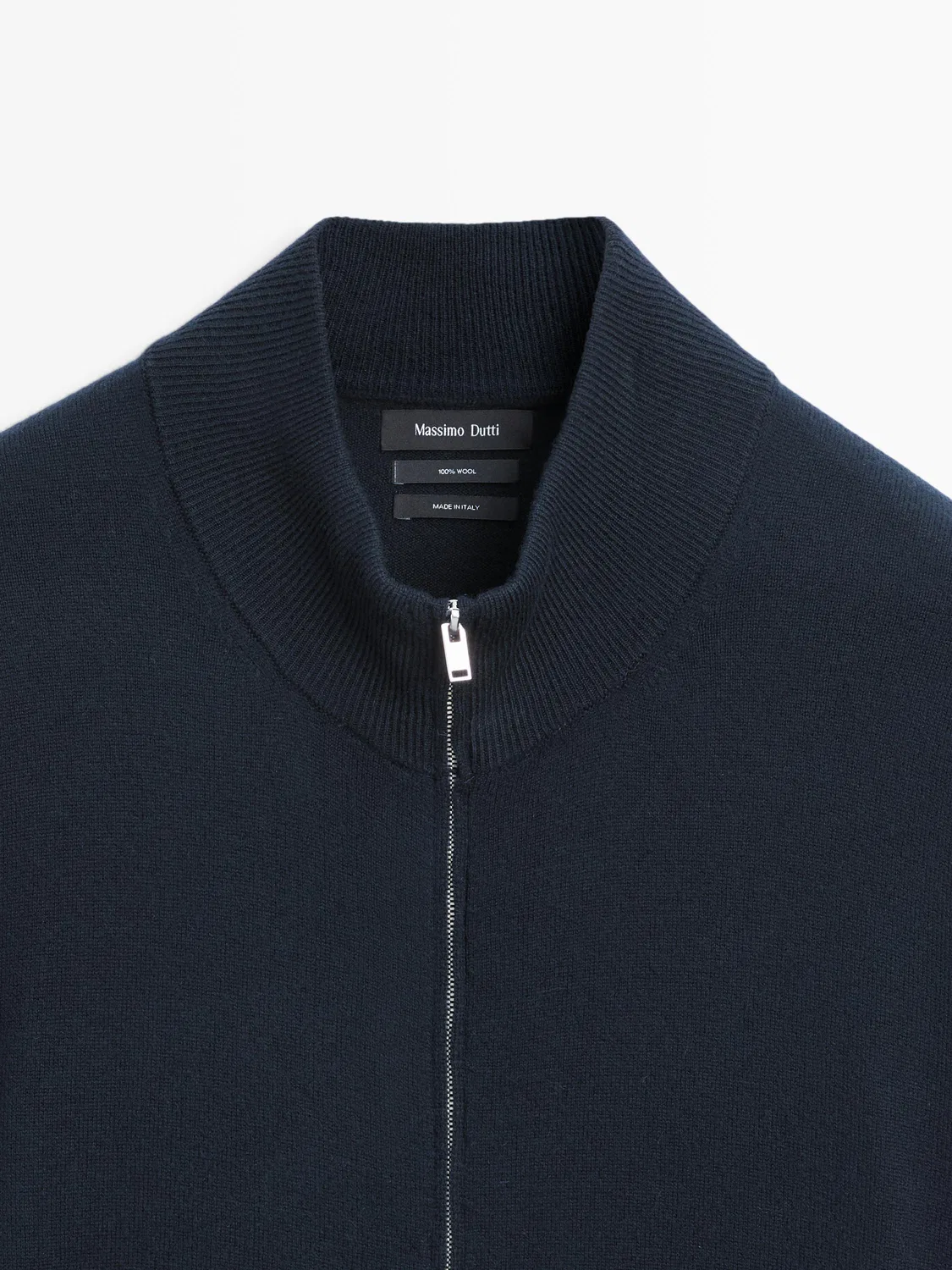 Вязаный кардиган из шерсти на молнии Massimo Dutti, темно-синий — фото 4