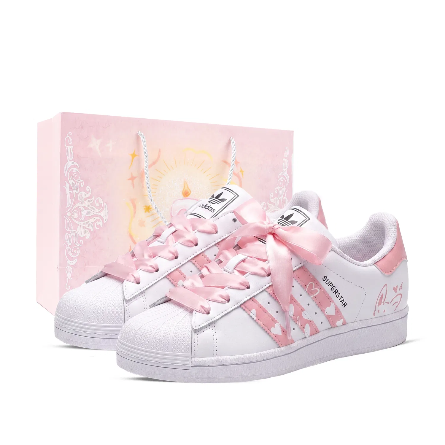 Детские скейтборд-кроссовки с низким верхом Superstar 2 Adidas Originals, White Pink