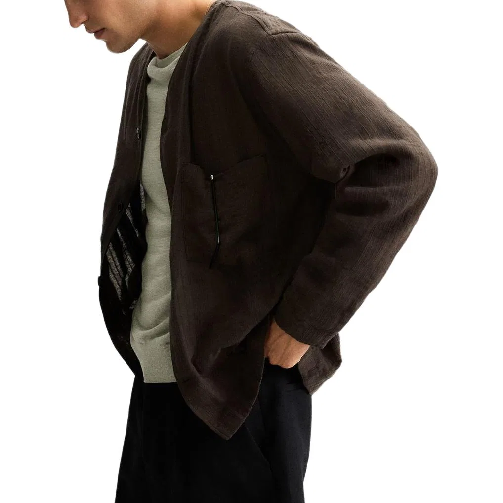 Мужская рубашка с V-образным вырезом Brown ZARA, Brown — фото 4