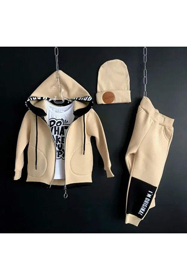 Детский спортивный комплект для девочек с принтом Zelhankids, Beige — фото 3