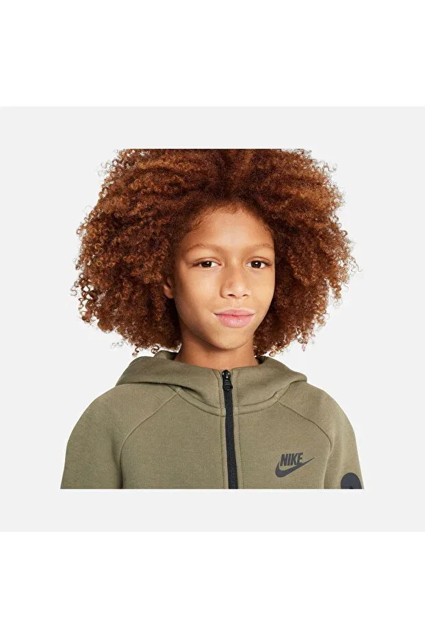 Детская для мальчиков худи с принтом Sportswear Smooth Tech Fleece Full-Zip Hooded Kids Sweatshirt Nike, Khaki — фото 4