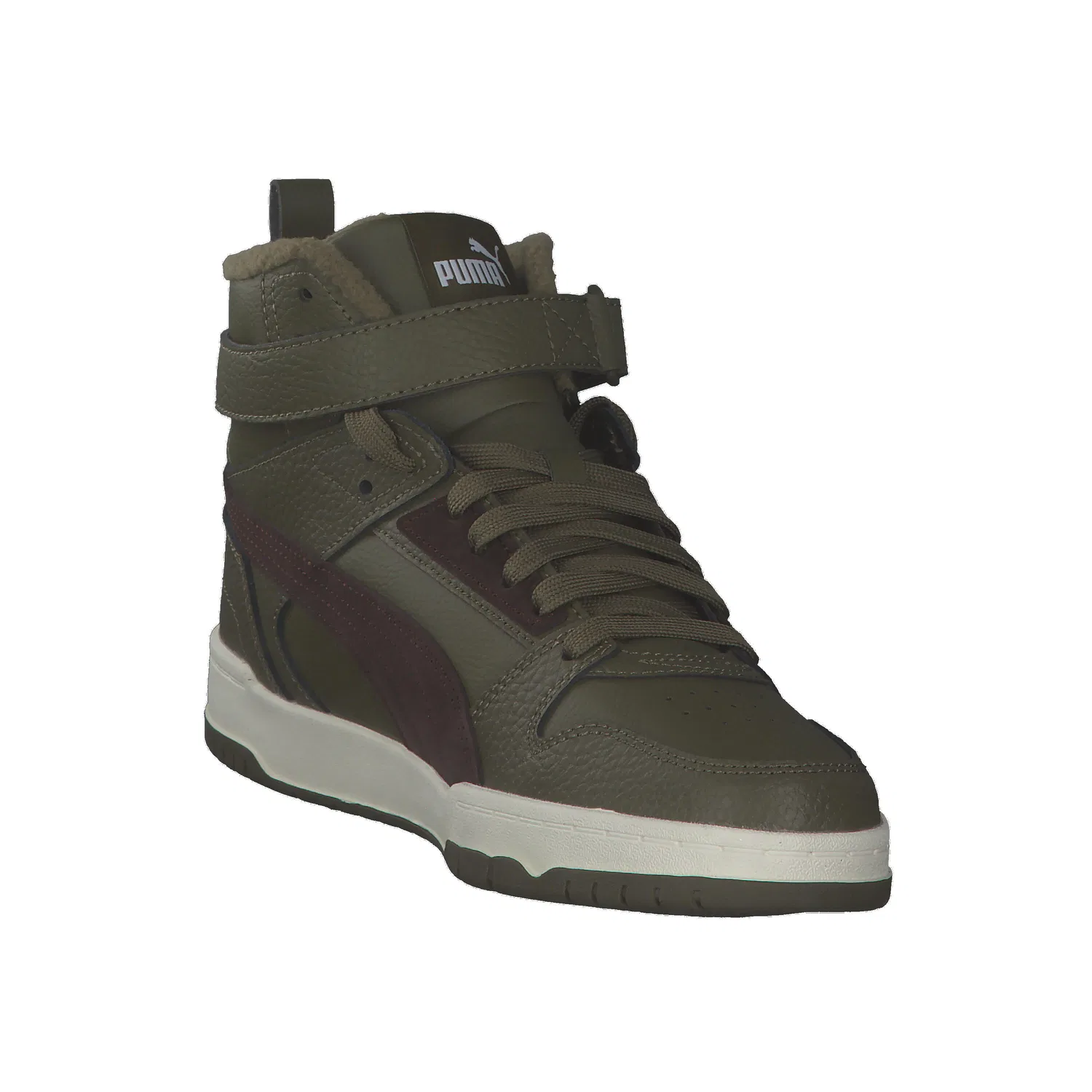 Детские кожаные кроссовки с липучкой RBD Game WTR Jr Puma, Olivgrun Braun — фото 2