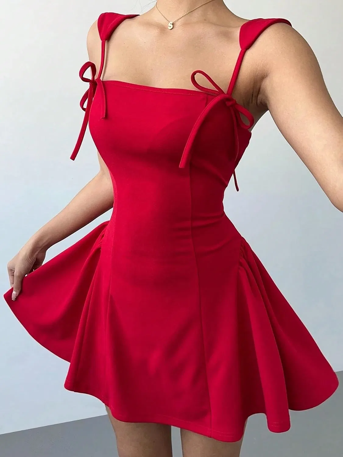 Женское мини-платье с завязками бантом Bodycon Fishtail, Red — фото 3