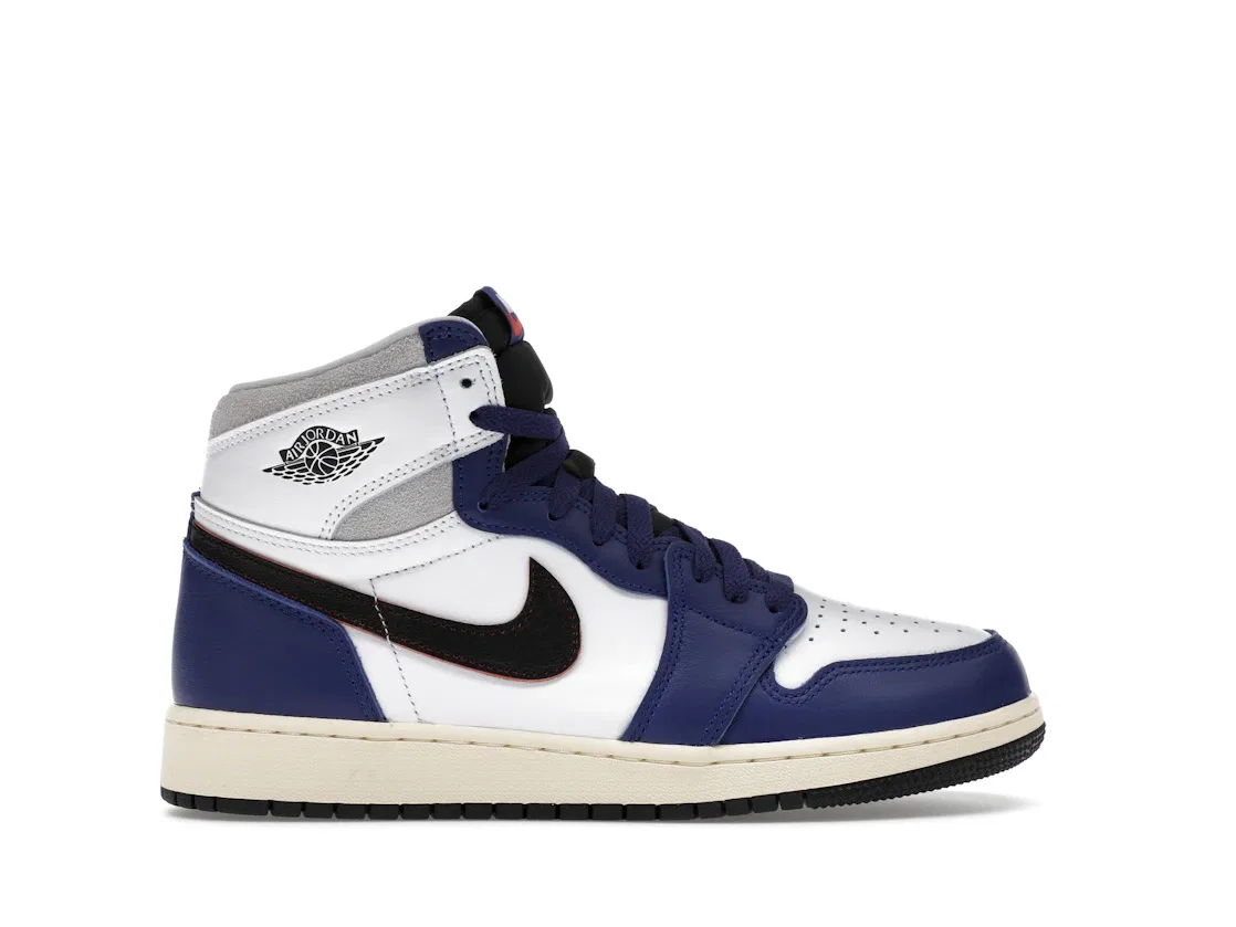 Детские кроссовки с высоким силуэтом Jordan 1 Retro High OG Rare Air Jordan, White/Black-Neutral Grey-Deep Royal Blue-Muslin
