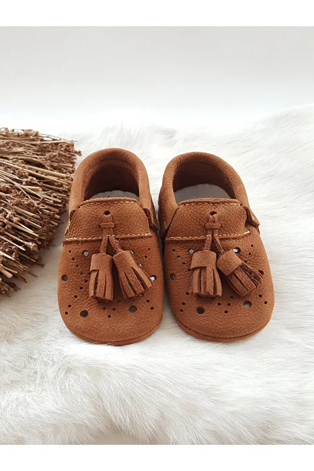 Детские мокасины для мальчиков из натуральной кожи Axel leather baby moccasin tan nubuck Hodore, Tan Color — фото 3