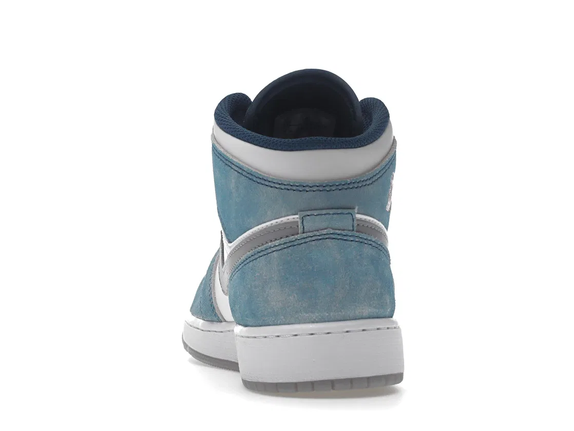 Детские кроссовки Lifestyle с состаренным дизайном Jordan 1 Mid SE, French Blue/White/Light Steel Gray/Fire Red — фото 4
