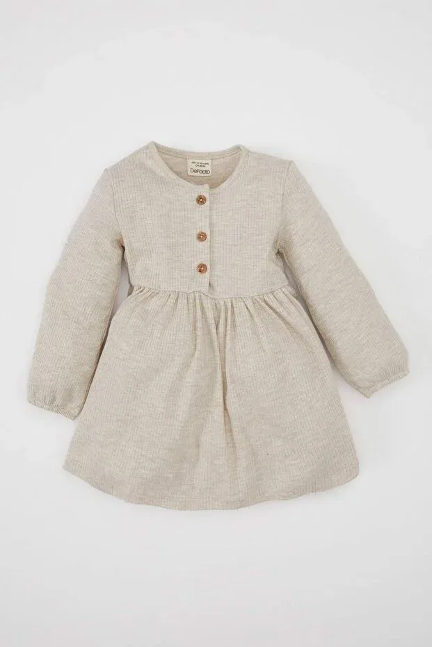 Детское платье для девочек с длинным рукавом Defacto, Beige-Bg78