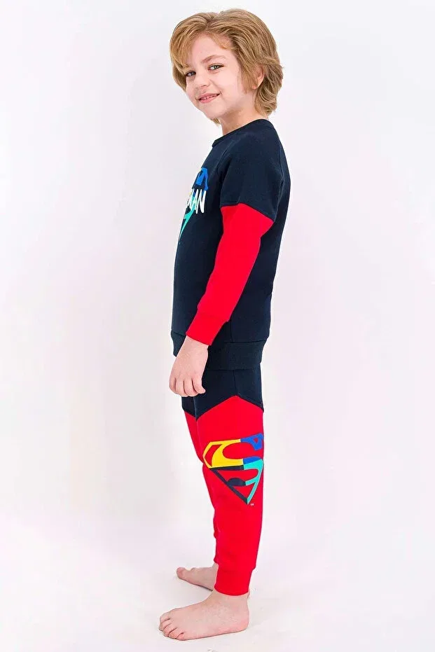 Детский спортивный костюм для мальчиков с принтом Superman Navy Blue — фото 3