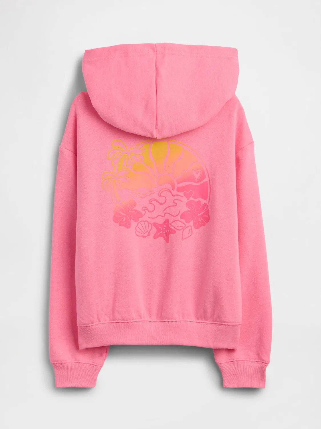 Худи оверсайз с капюшоном Gap Hawaiian Pink Relaxed Logo Zip Hoodie, розовый — фото 2