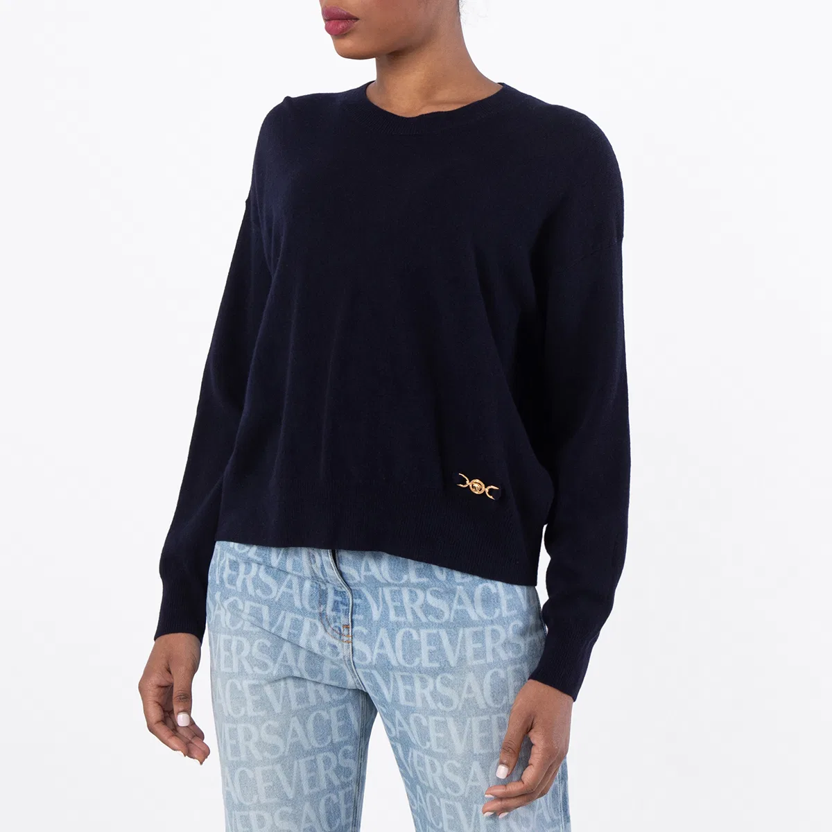 Свитер с длинным рукавом Medusa 95 Cashmere-Blend Boxy Sweater Versace, Ink Blue — фото 2