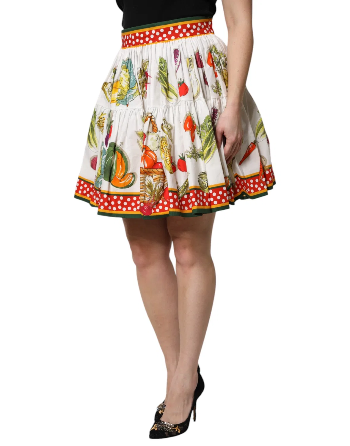 Женская мини-юбка с принтом овощей Multicolor Vegetable Print Short Poplin Dolce & Gabbana, Multicolor — фото 3