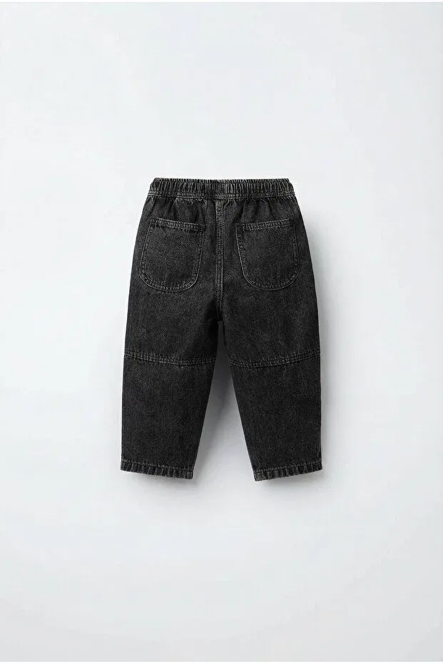 Детские джинсы-баллоны для девочек на завязках Teeny Weeny Kids, Anthracite — фото 2