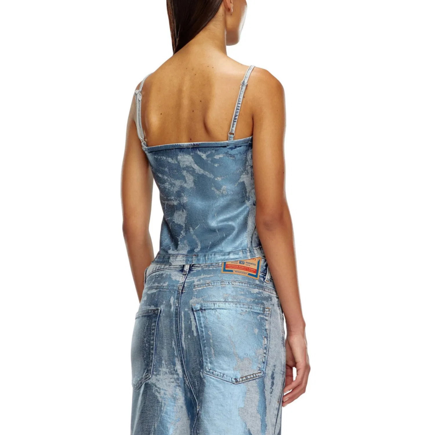 Женский топ с металлическим эффектом, укороченный, DIESEL, Light Blue — фото 4