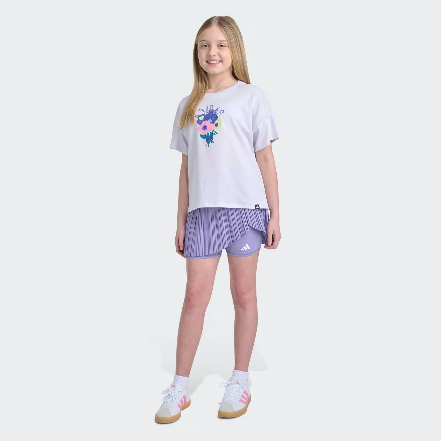 Детская плиссированная юбка-шорты для девочек Adidas Sportswear, сиреневый — фото 2