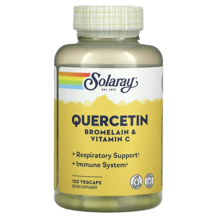 

Кверцетин, бромелайн и витамин С, Quercetin, Bromelain & Vitamin C, 120 растительных капсул, Solaray