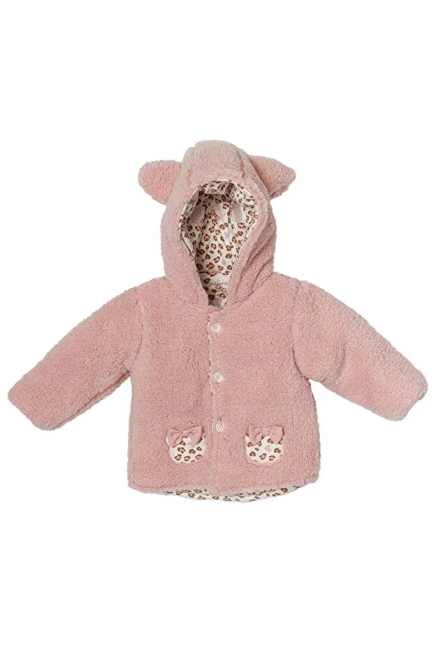 Детское пальто для девочек с капюшоном Leopard Patterned Soft Coat Andywawa, Pink