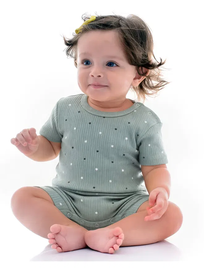 Боди-комбинезон с принтом из рубчатого хлопка, Babies Basic, зеленый