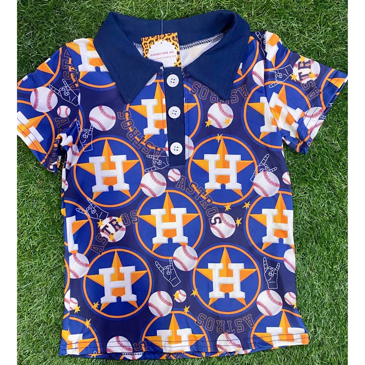 Детское поло для мальчиков с принтом Astros Inspired Baseball Polo Aier Wholesale, темно-синий