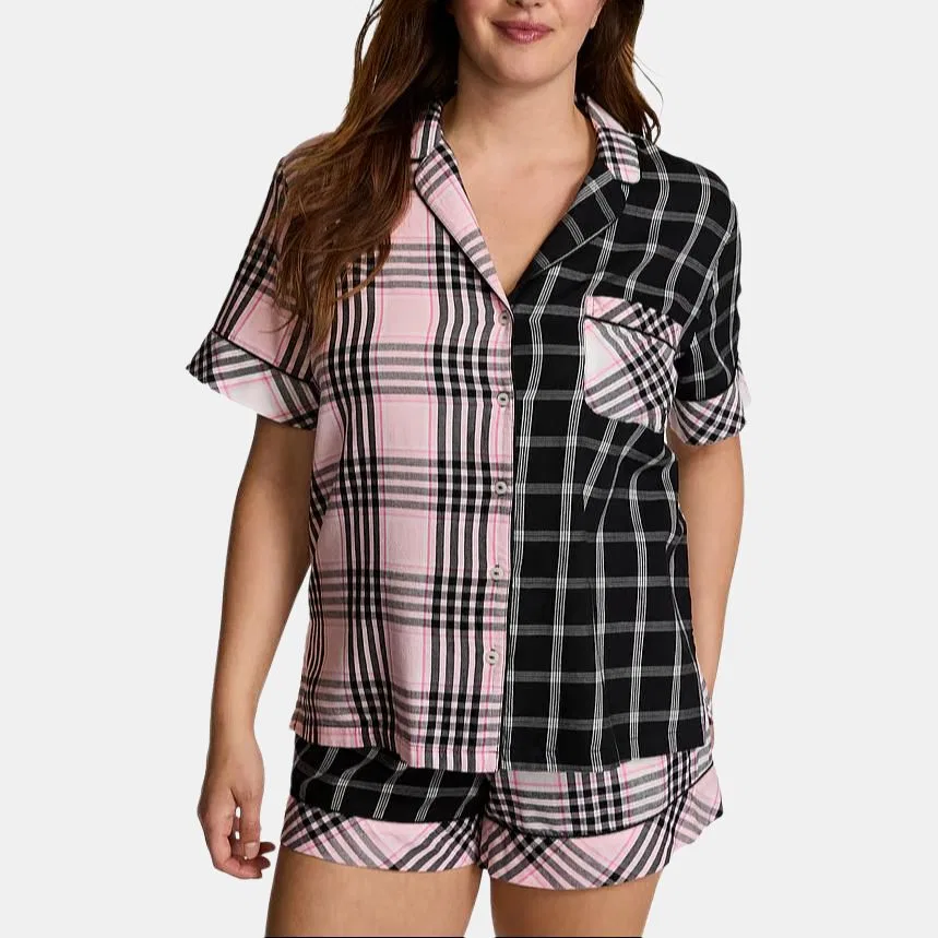 Пижамный комплект фланелевый шорт Victoria's Secret, Pink & Black Plaid — фото 3