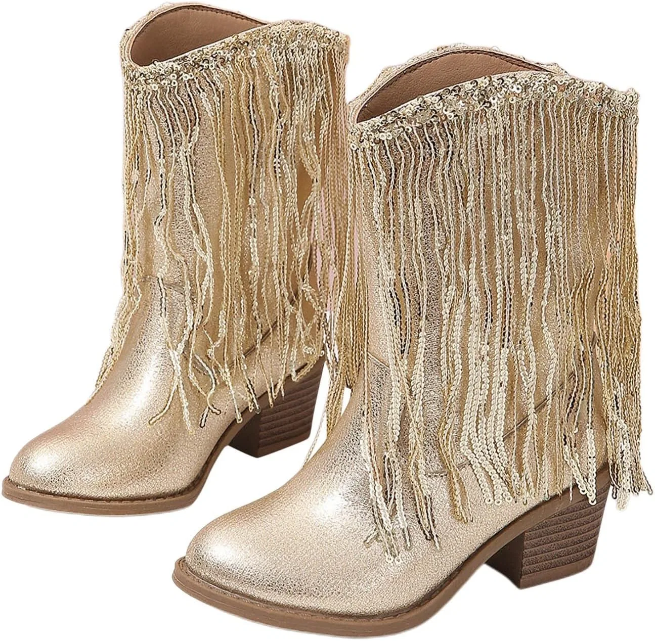 Детские сапоги для девочек с кисточками и пайетками Princess Boot HBDHEJL, Gold — фото 3