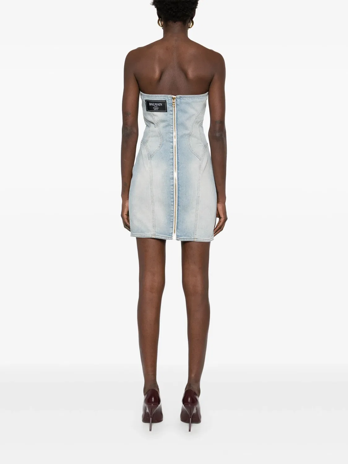 Balmain Мини-платье из светло-голубого денима — фото 3