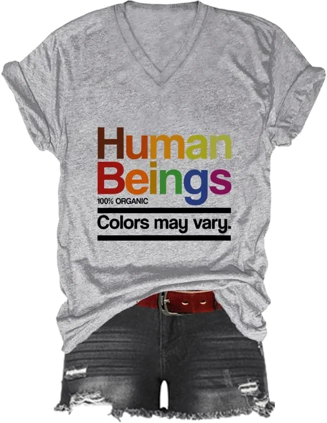 Мужская футболка с принтом V-образным вырезом, Human Beings Colors May Vary, Grey