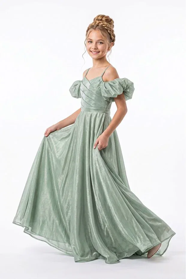Детское платье для девочек сатиновое Party Mnk Baby&Kids, Green — фото 2