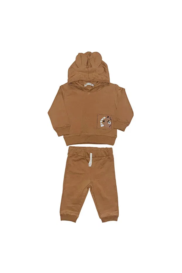 Детский спортивный костюм с принтом Panda Appliqued Eared Tracksuit Set Minikaya, Cinnamon