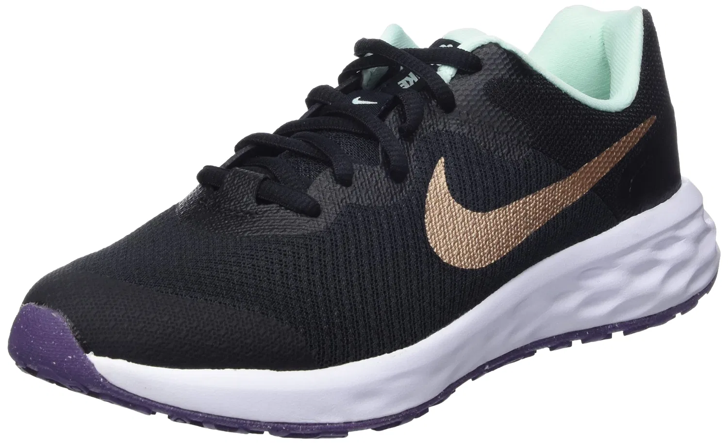 Детские кроссовки для мальчиков с легкой конструкцией Revolution 6 NIKE, Black Black Metallic Red Bronze Mint Foam