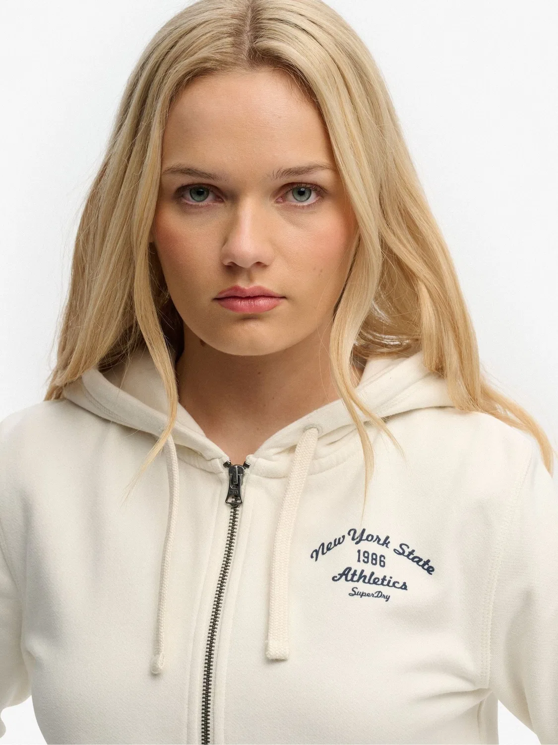 Худи на молнии, укороченное, Athletic Essentials Superdry, кремовый — фото 3