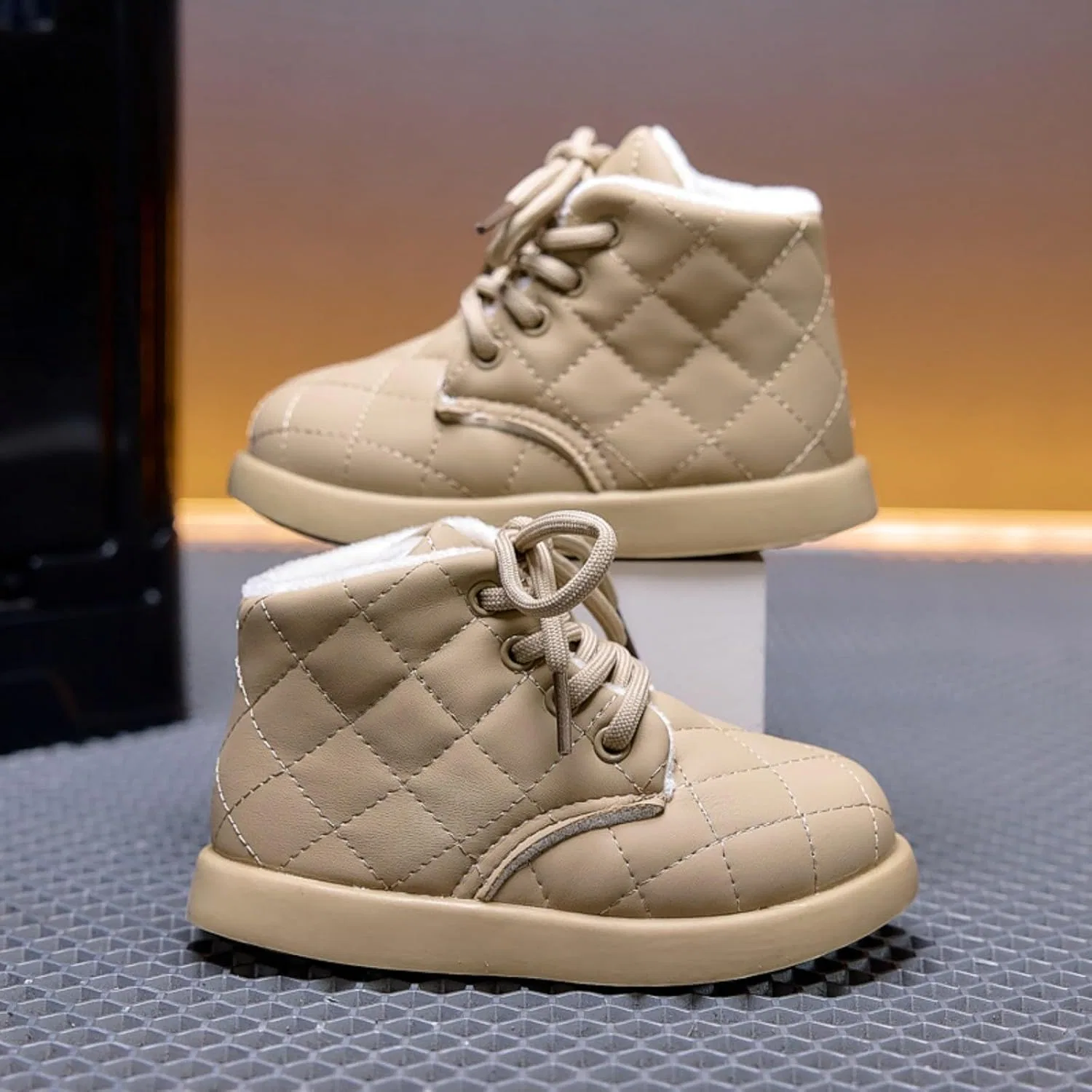 Детские зимние ботинки для девочек с бантом SHOPESSA, Khaki — фото 3