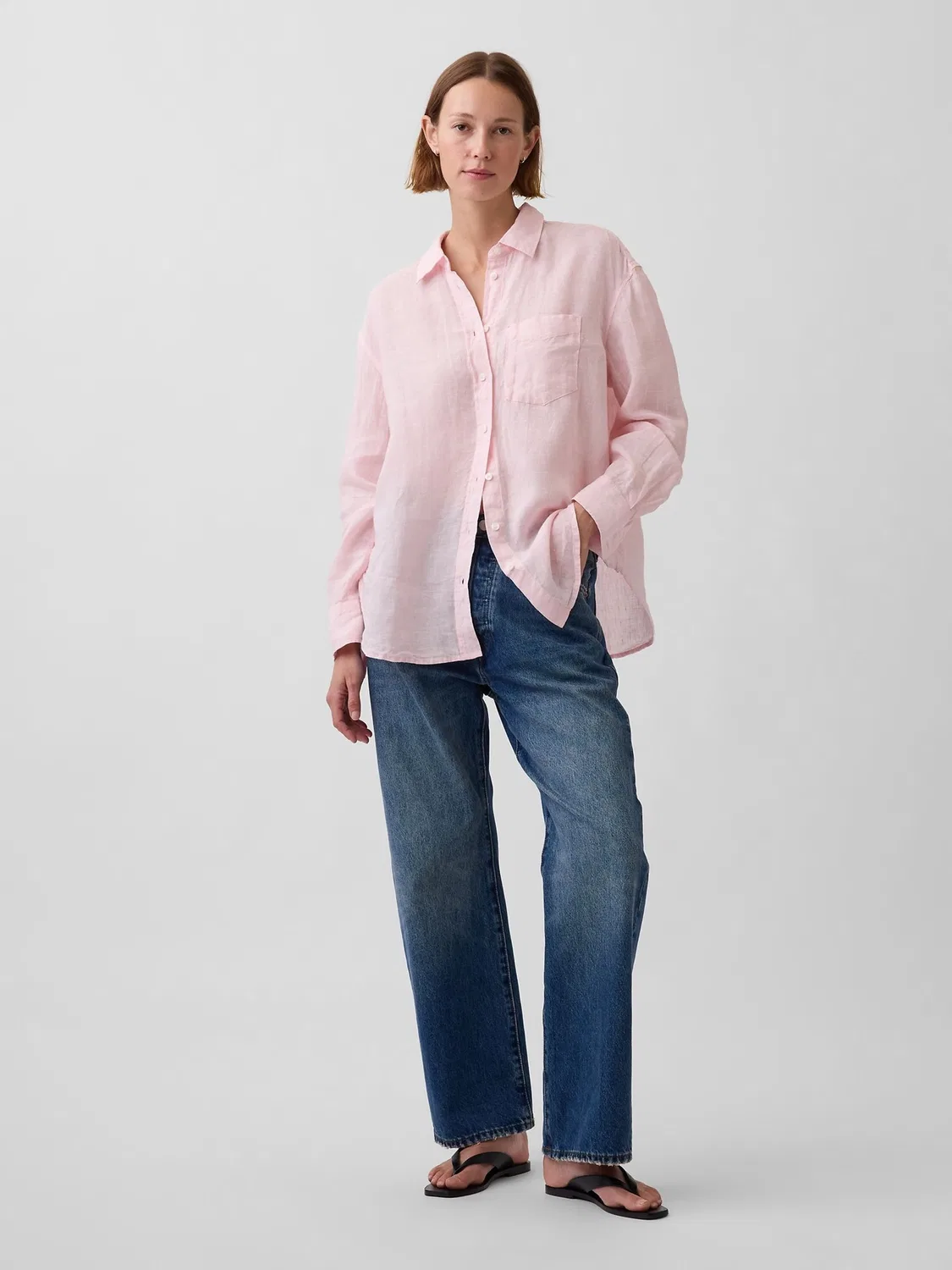 Рубашка оверсайз из льна Gap, Light Pink — фото 3
