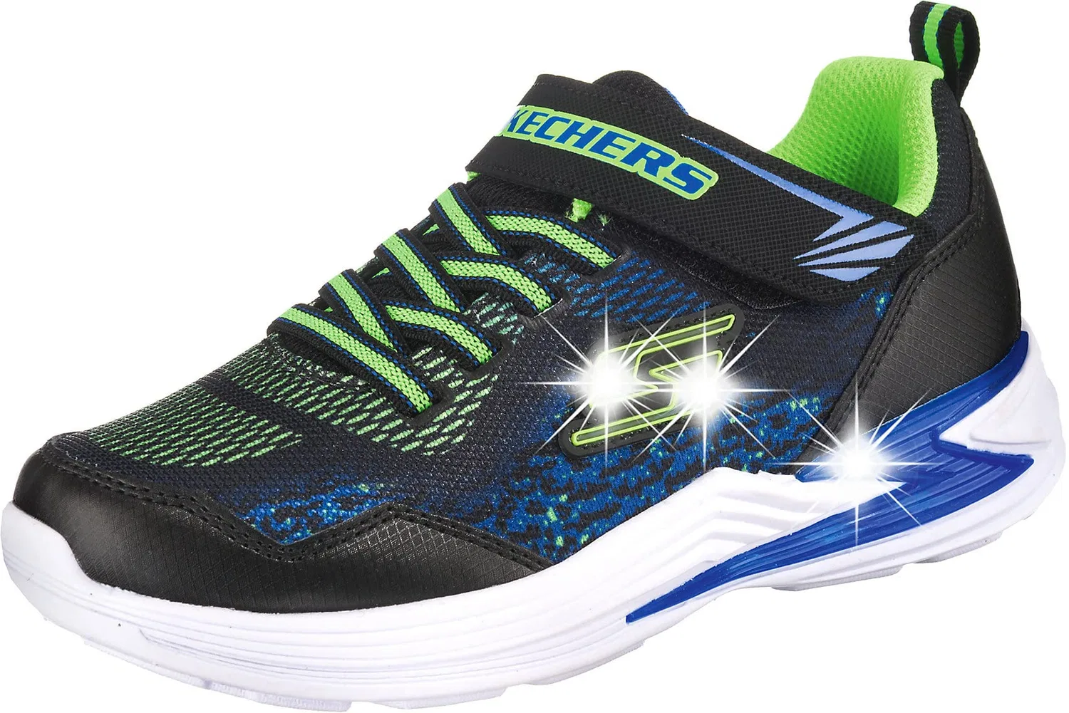 Детские кроссовки для мальчиков с максимальной амортизацией Erupters III - Derlo Skechers, Black Black Mesh Synthetic Blue Lime Trim