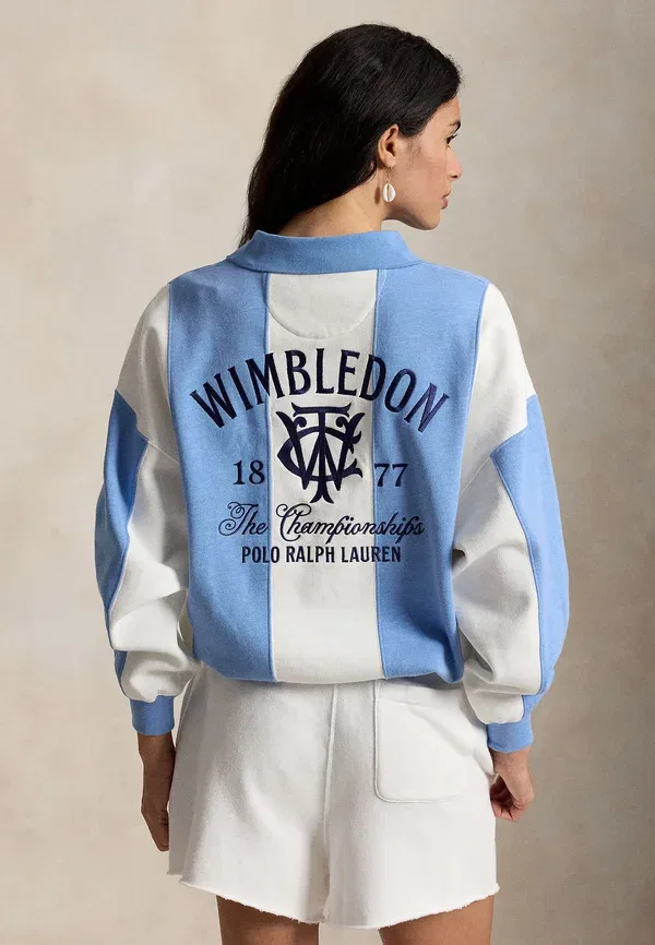 Свитер поло с полоской Wimbledon logo, Polo Ralph Lauren, Bristol Blue/Ceramic White, белый/синий
